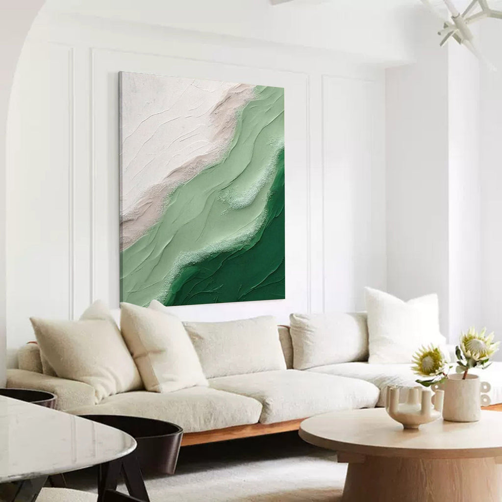 Textured Green Landscape Oil Painting 3D Wave