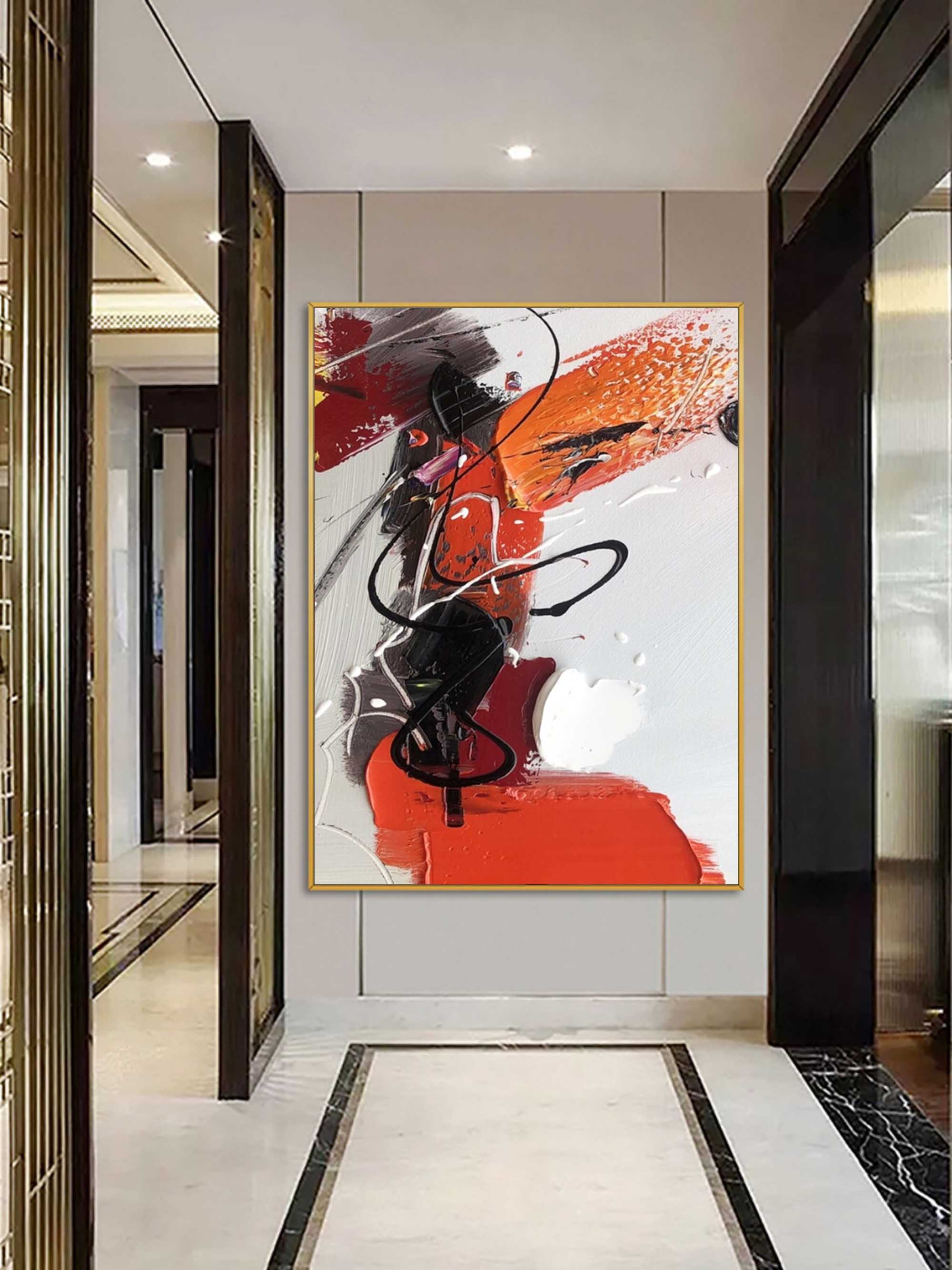 Colorful Vibrant Abstract Painting Red Orange