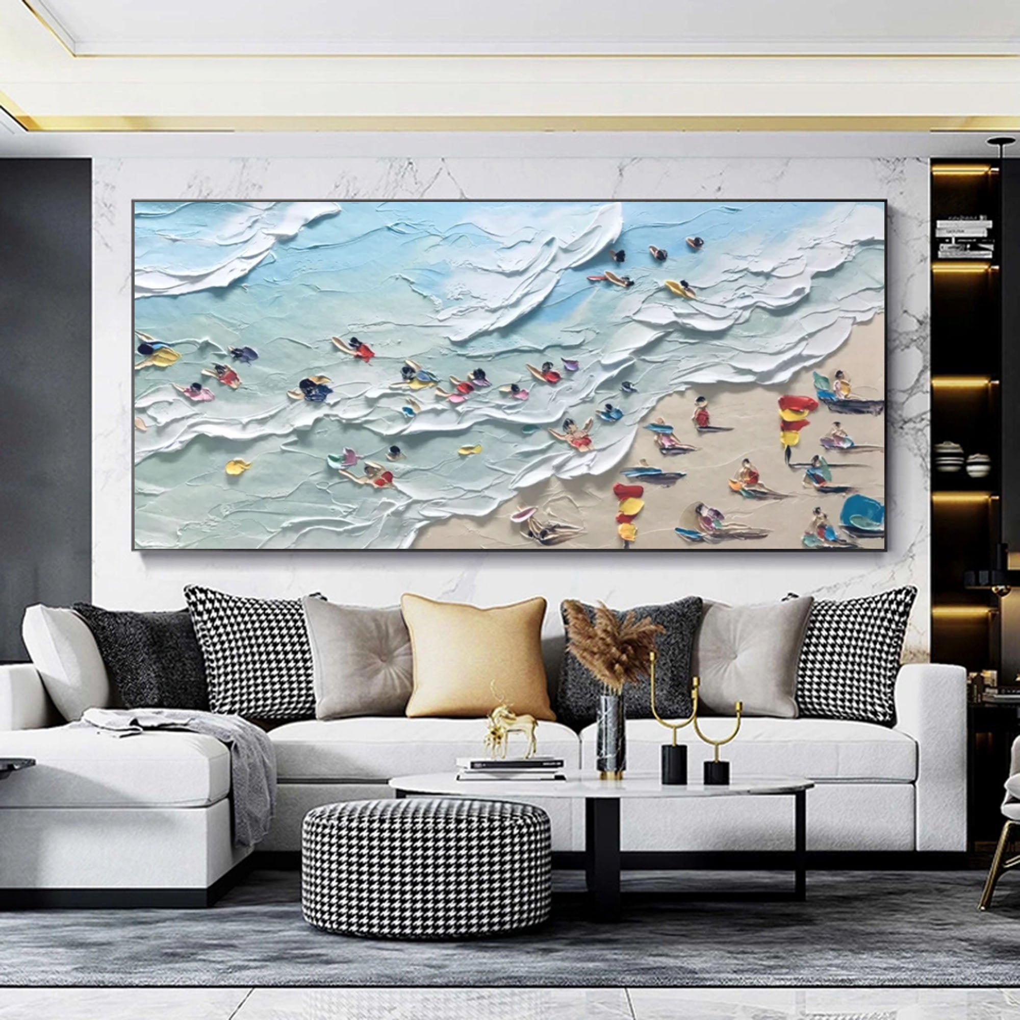 Aerial Beach Scene Impasto Painting