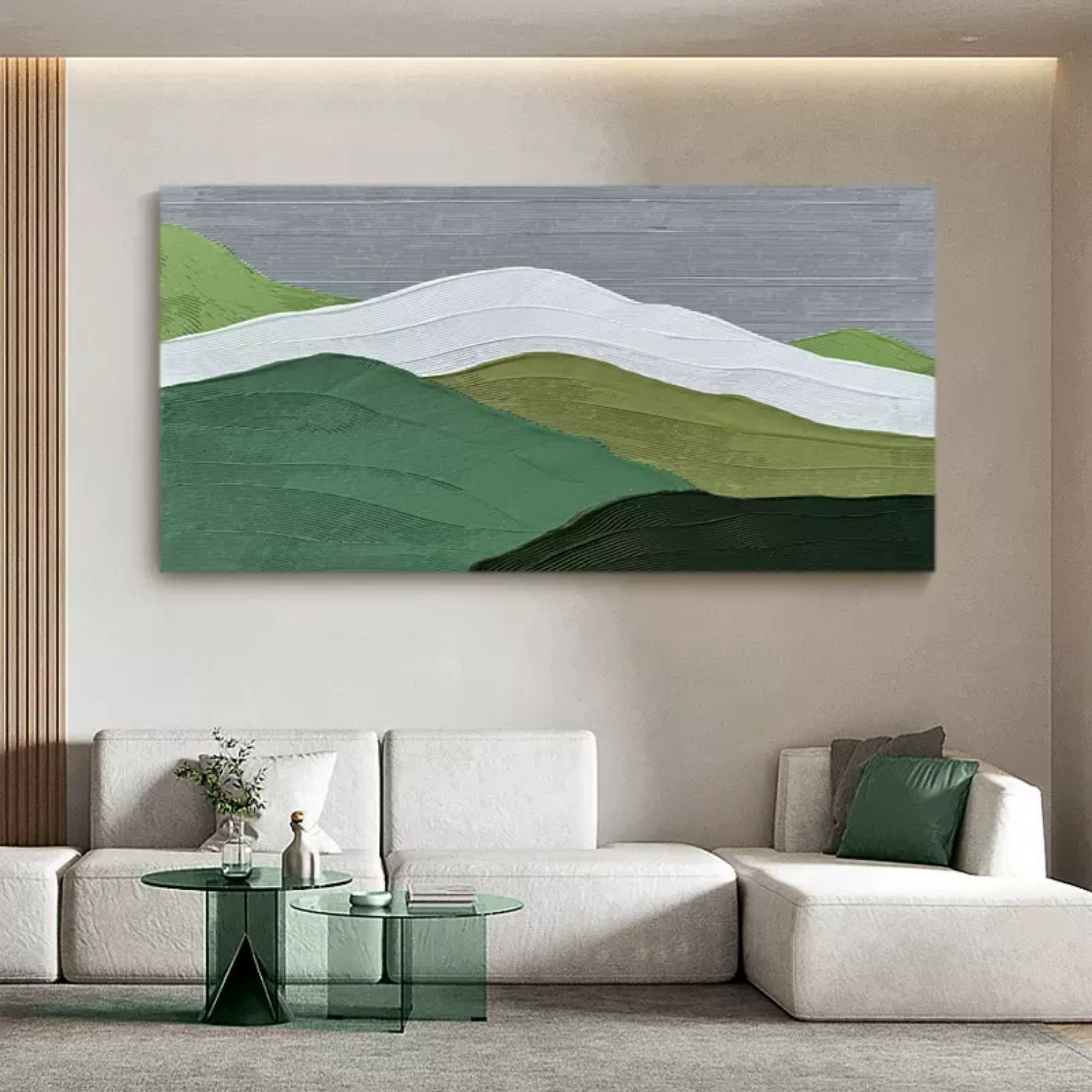 Plaster Art Layered Green White Landscape Textured