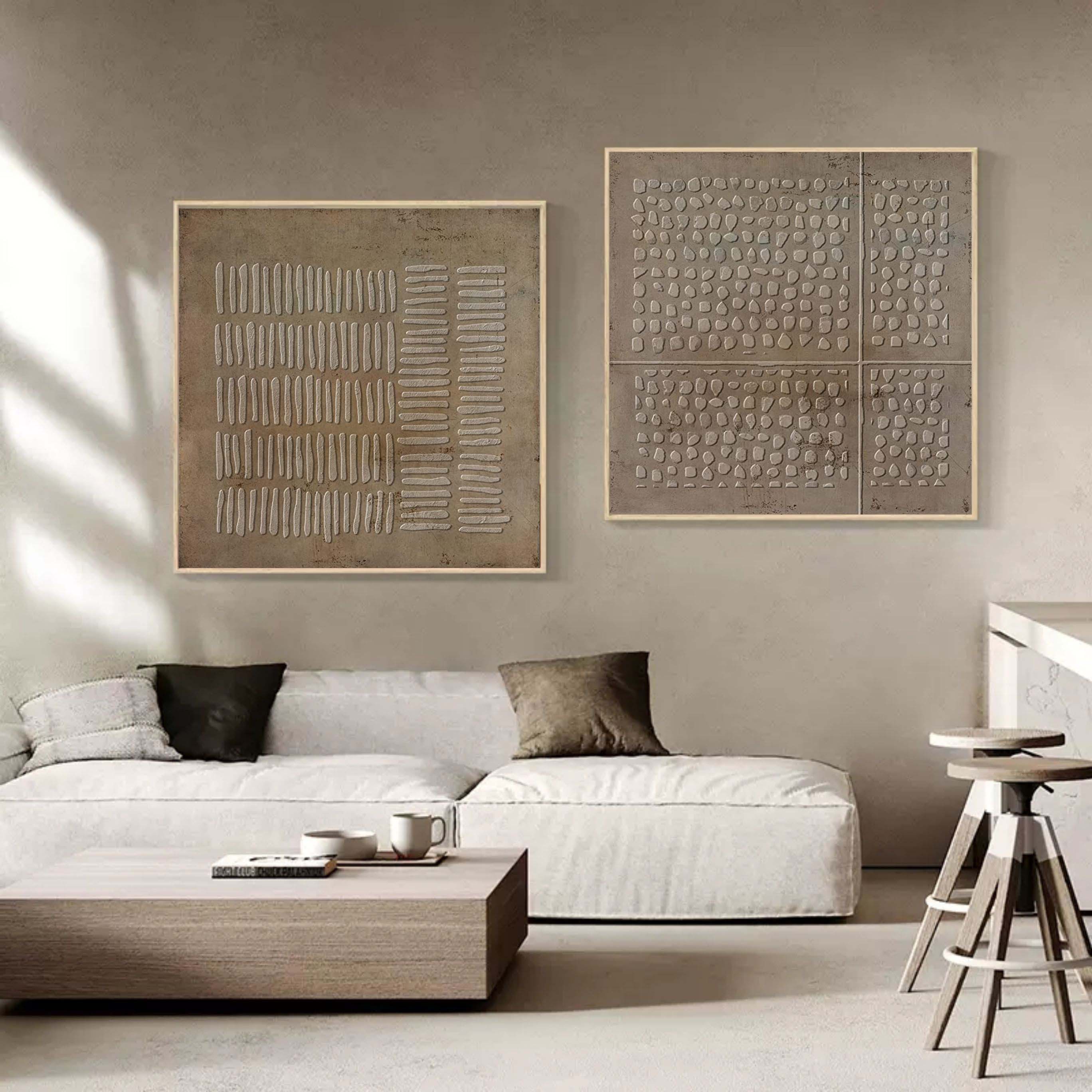 Geometric Textured Diptych Art Oil Painting