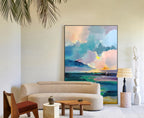 Vibrant Coastal Sunset Oil Painting Impasto Texture