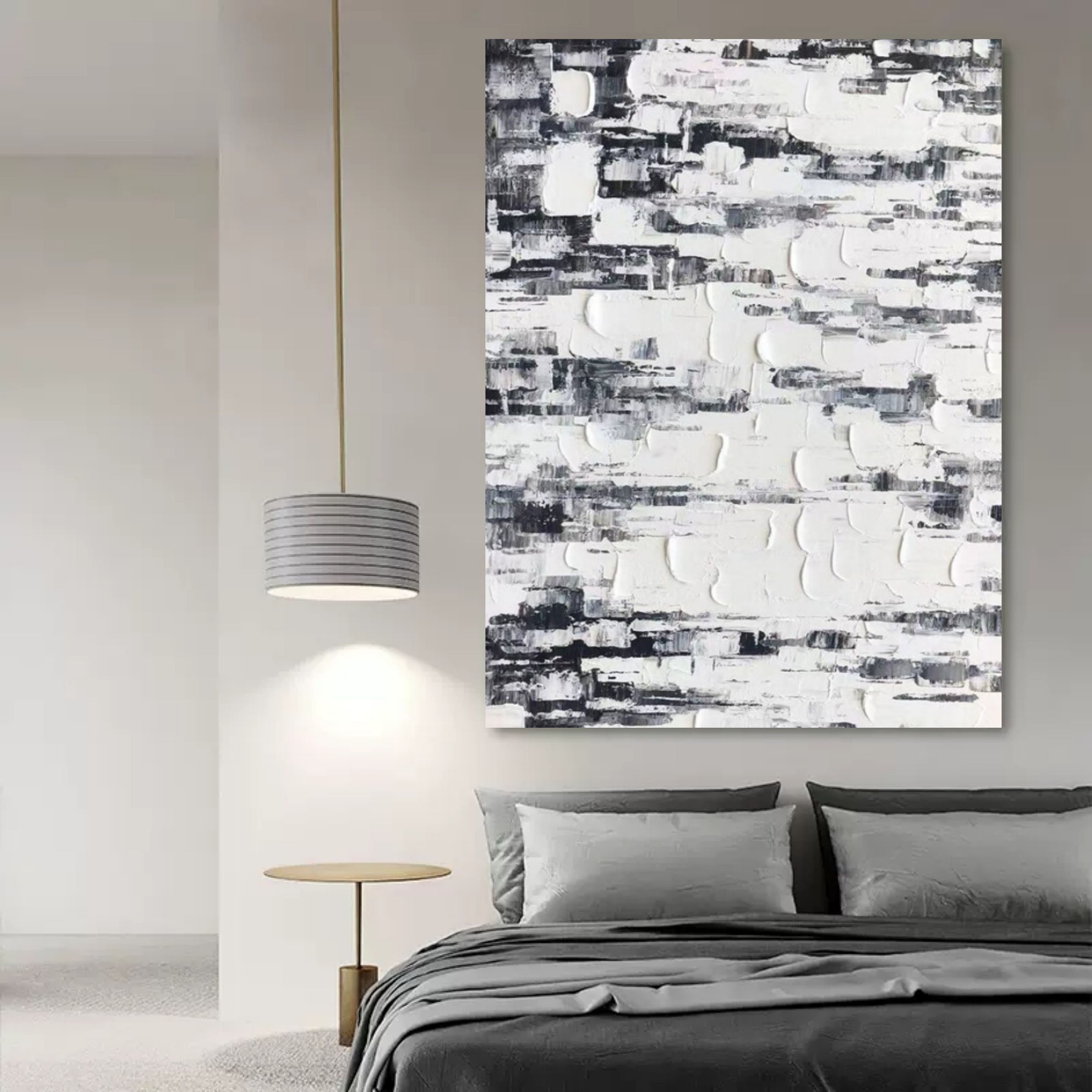 Black White Impasto Abstract Oil Textured Painting