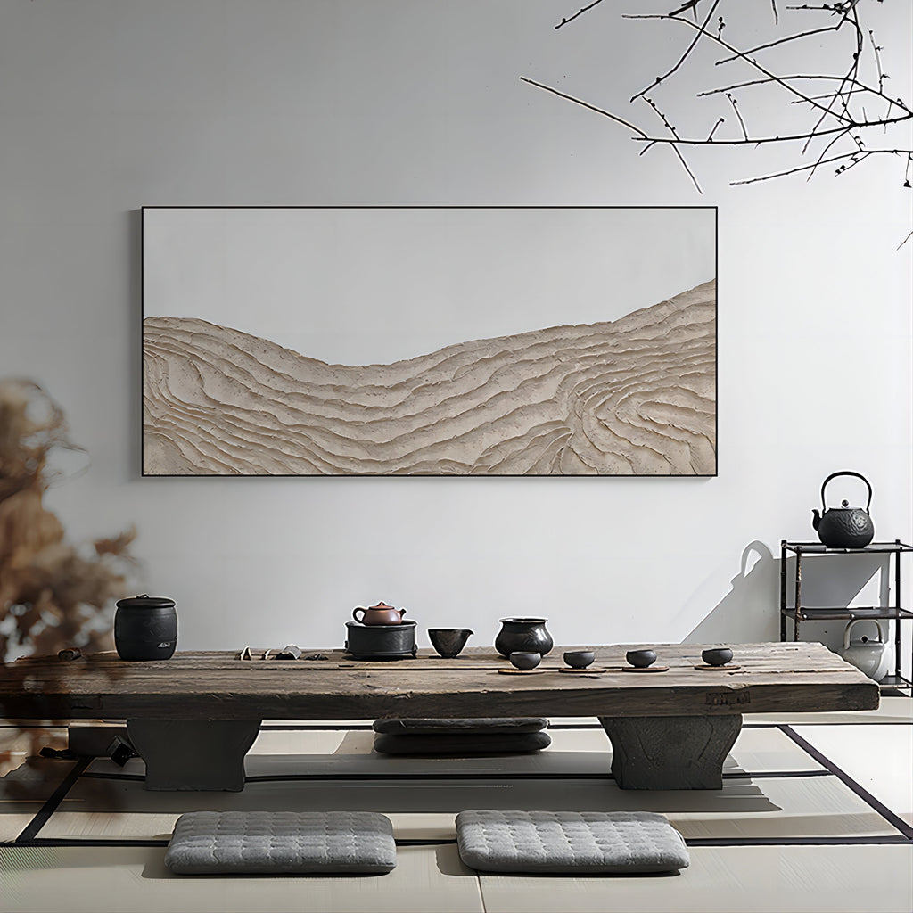 Wabi-Sabi Textured Mountain Range Painting