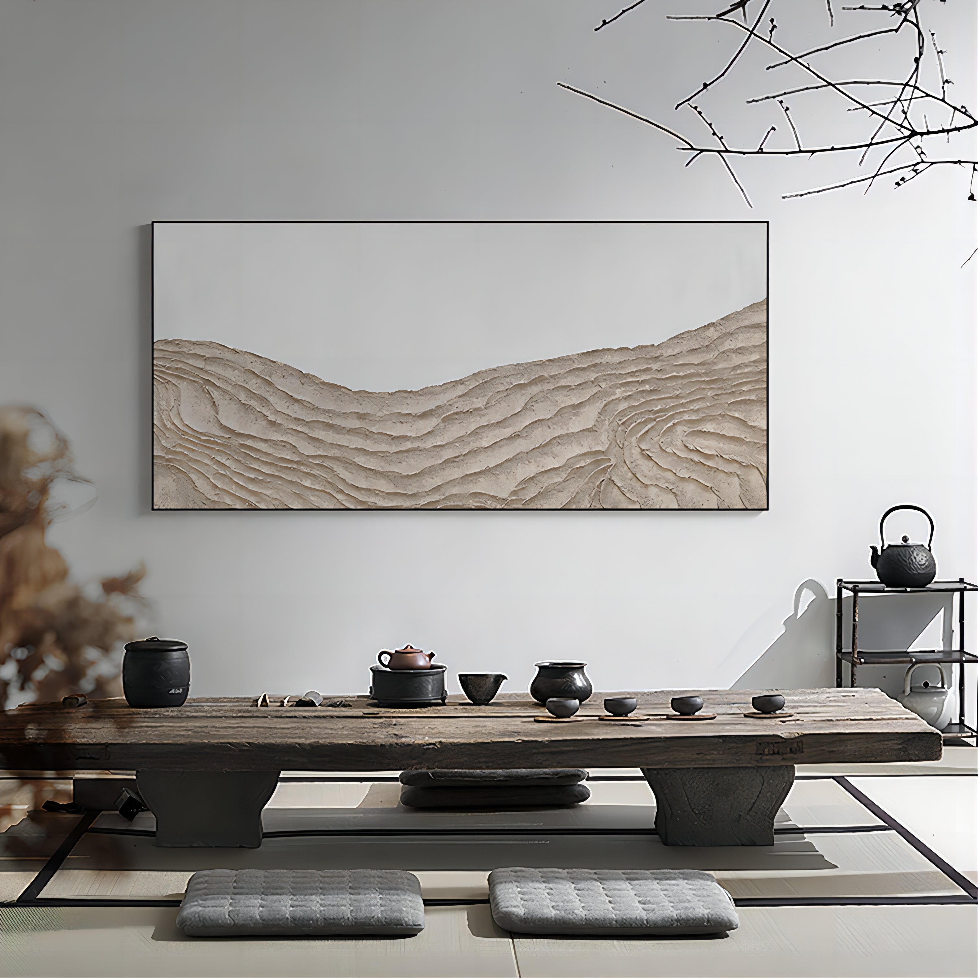 Wabi-Sabi Textured Mountain Range Painting