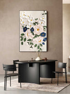 3D Impasto Floral Bouquet Painting White Blue