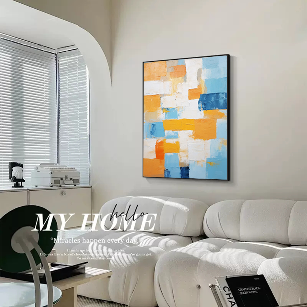 Geometric Color Block Painting Blue Orange