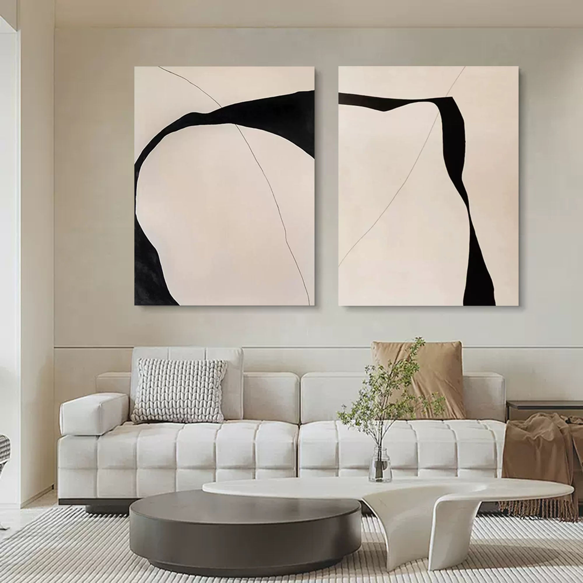 Organic Diptych Art Oil Painting Set Of 2