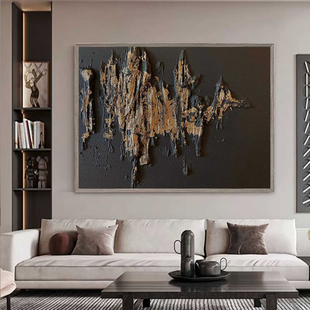 Black & Gold Impasto Abstract Painting