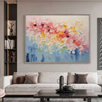 Vibrant Floral Impasto Painting Textured Pink Yellow