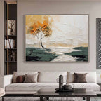 Autumn Duo Trees Impasto Landscape Painting