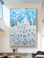 Textured Ski Resort Landscape Impasto Painting