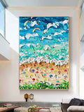 Vibrant Beach Scene Art Oil Painting