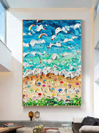 Vibrant Beach Scene Art Oil Painting