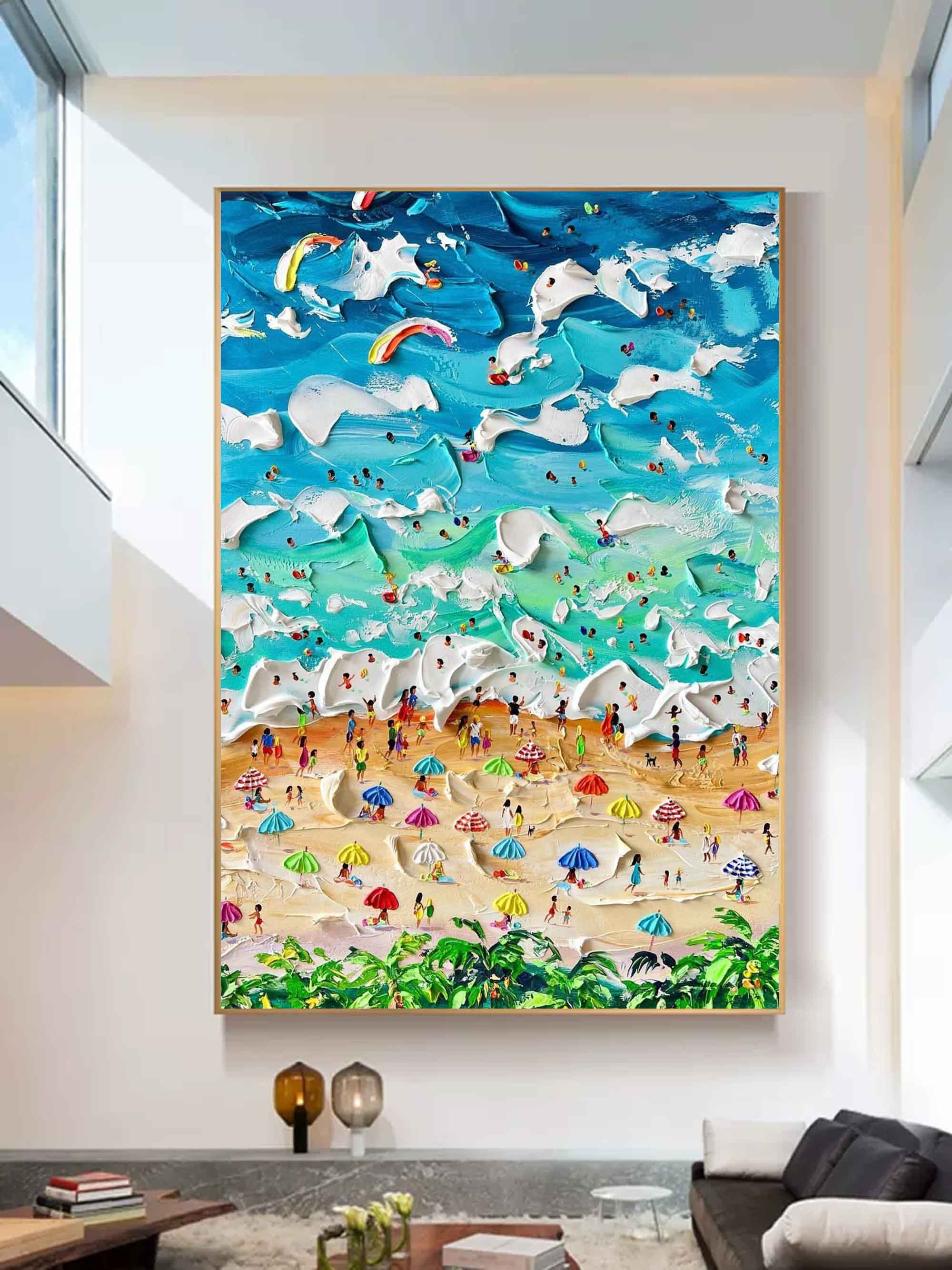 Vibrant Beach Scene Art Oil Painting