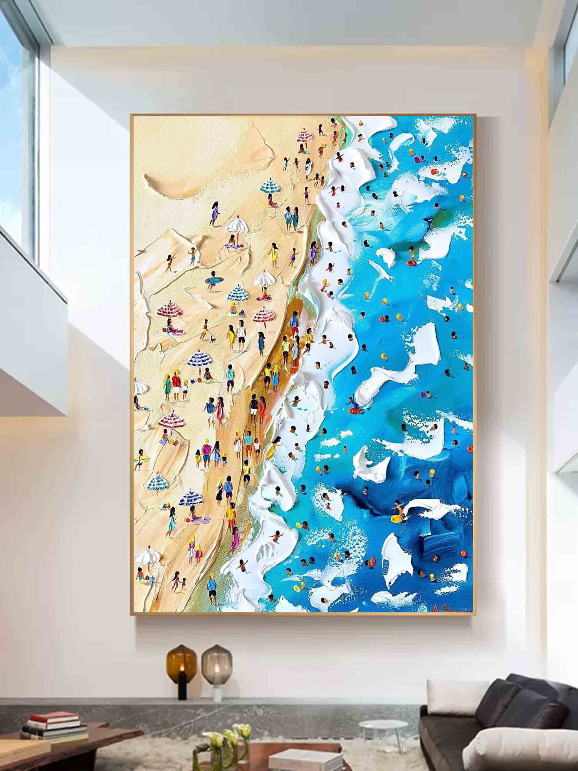 Set of 3 Vibrant Beach Scene Triptych Abstract Painting