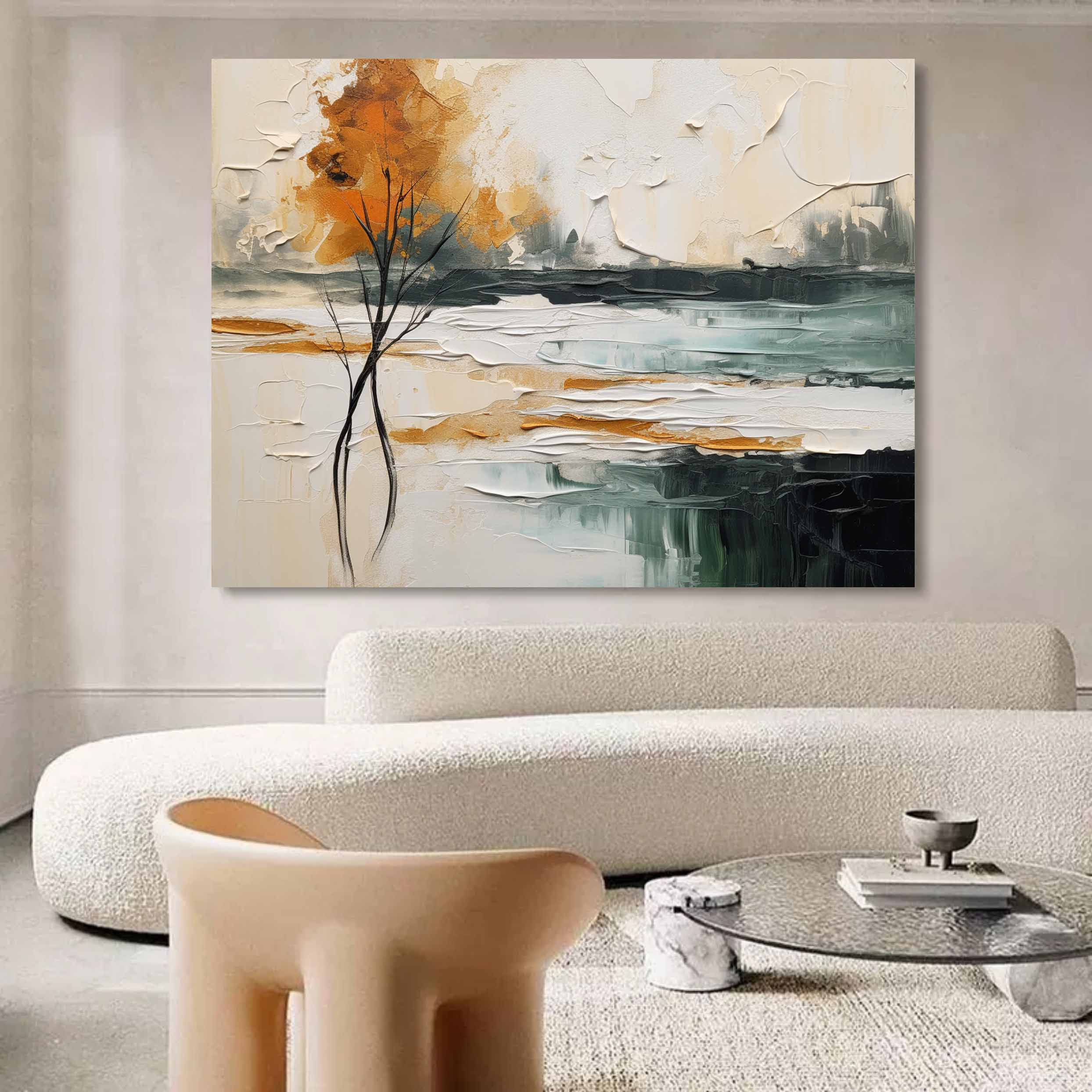 Autumn Landscape Painting Impasto Textured Wall Art