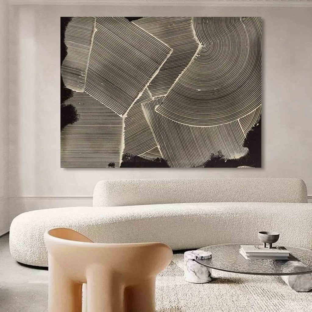 Geometric Line Texture Oil Painting Minimalist Black White