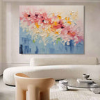 Vibrant Floral Impasto Painting Textured Pink Yellow