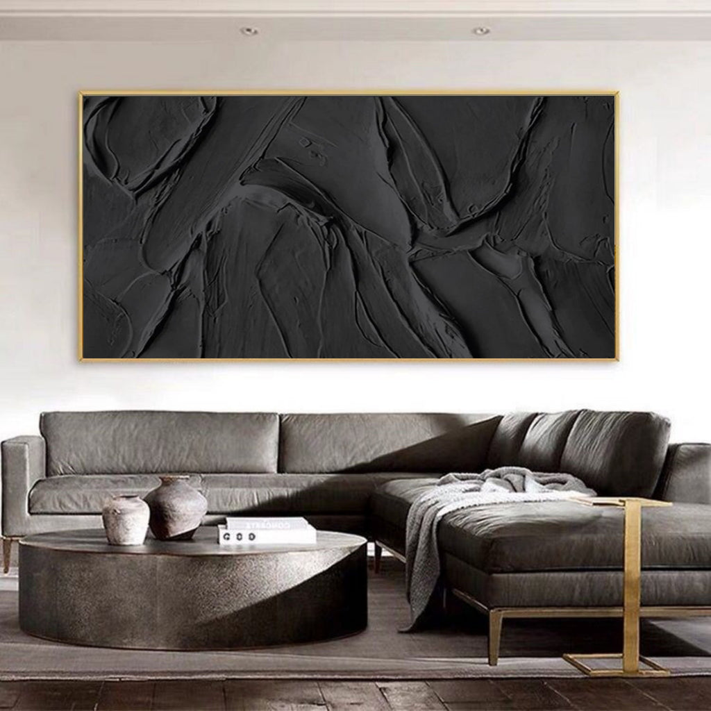3D Textured Black Wall Art Impasto Painting