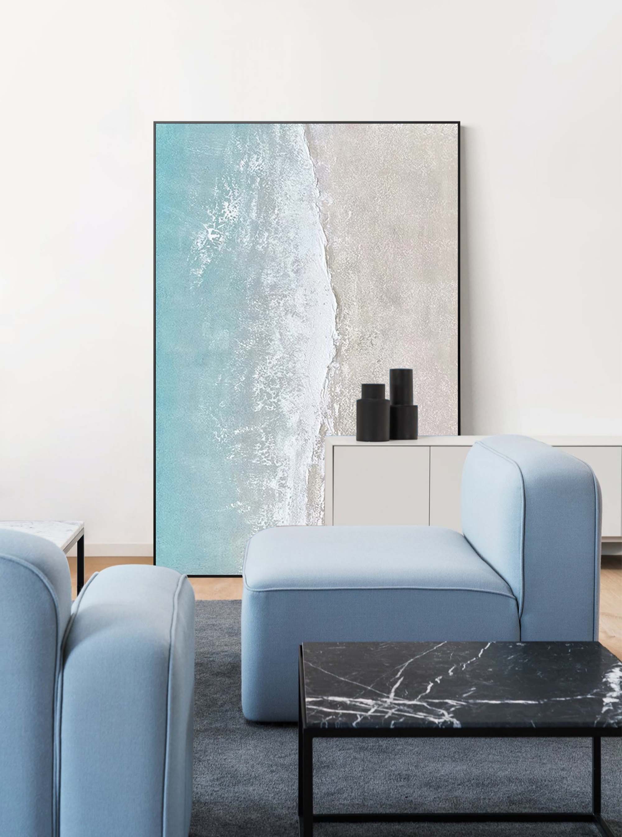 Textured Coastal Minimalist Art Turquoise Wave Sand
