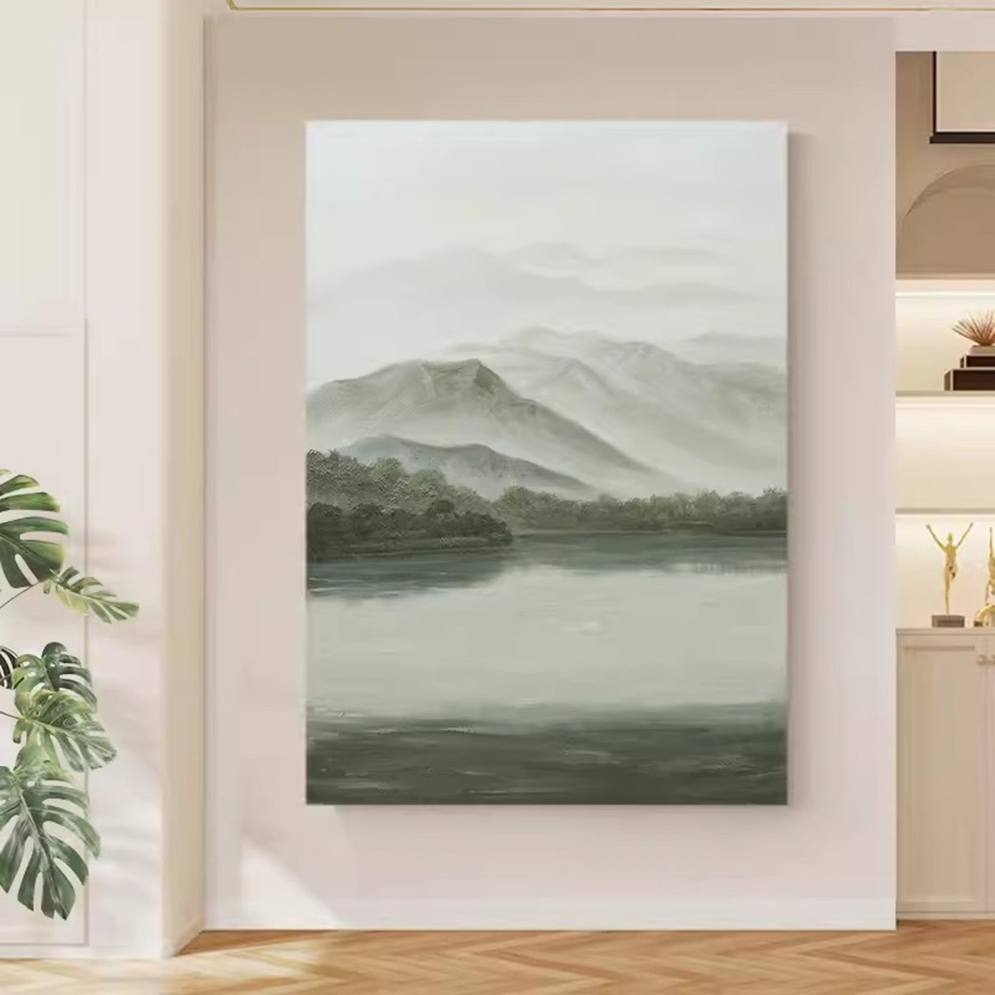 Serene Misty Mountain Landscape Painting