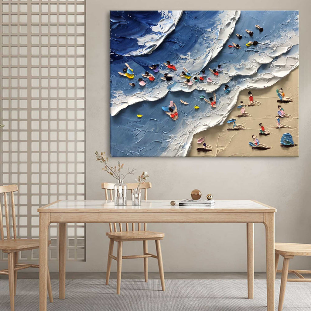Colorful Beach Scene Impasto Diptych Oil Painting Set