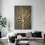 Plaster Art Black And Gold Leaf Vein Textured Painting