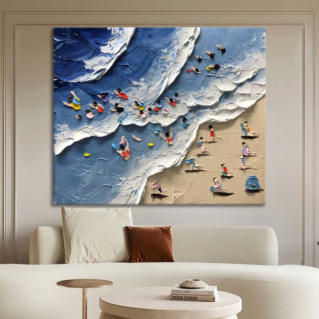 Aerial Beach Day Impasto Painting