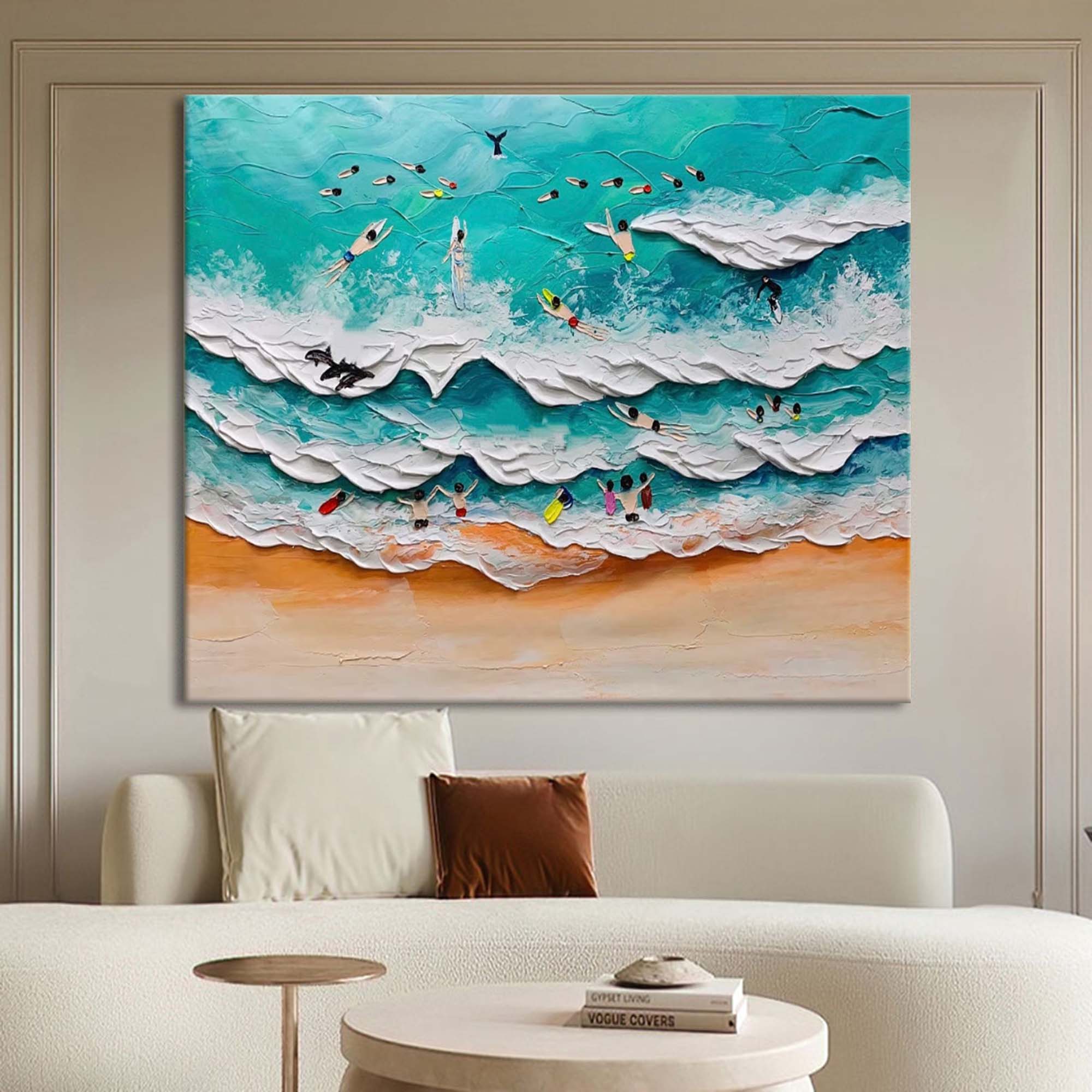3D Beach Surfing Scene Textured Wall Art
