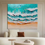 3D Beach Surfing Scene Textured Wall Art