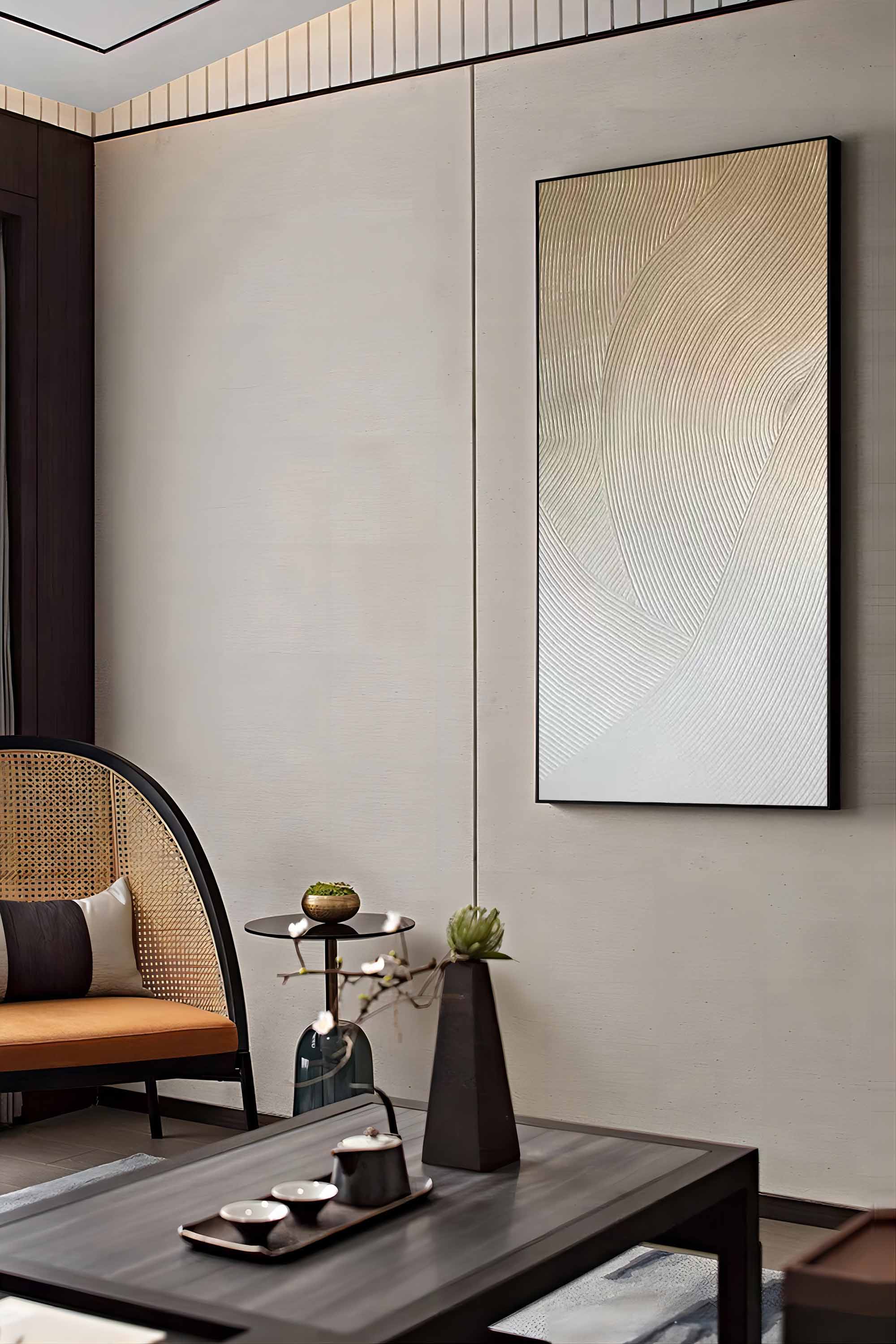 Wabi-Sabi Flowing Lines Bas-Relief Painting