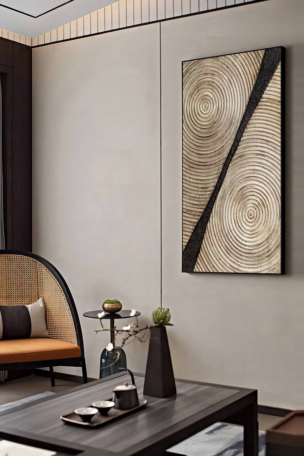 Neutral Wood Grain Textured Vertical Painting