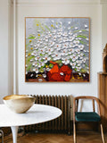 Impasto White Floral Art Oil Painting Red Vase