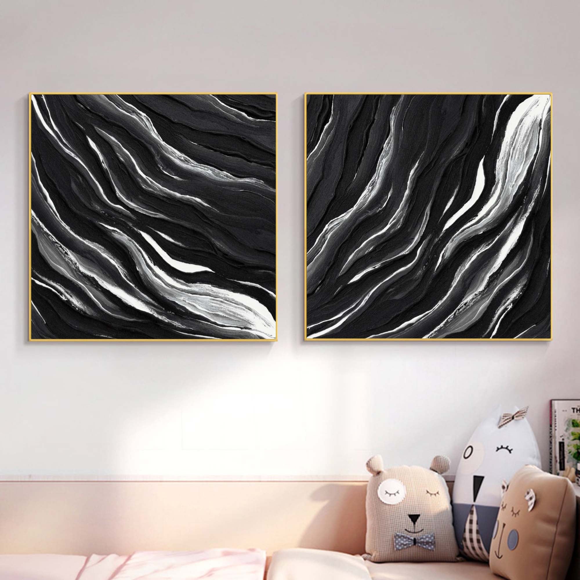 Wall Art Abstract Motion Deep Black Artistic Linen