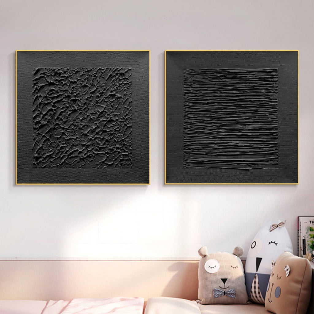 Monochrome Textured Diptych Bas-Relief Painting