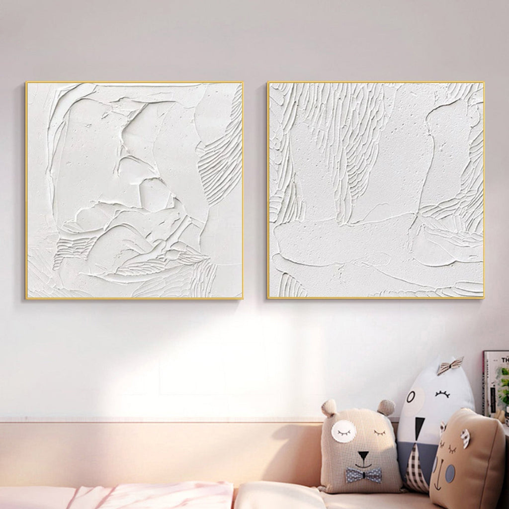 Wall Art Abstract Linear Relief Elegant Linen Flowing White
