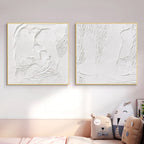 Wall Art Abstract Linear Relief Elegant Linen Flowing White