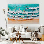3D Beach Surfing Scene Textured Wall Art