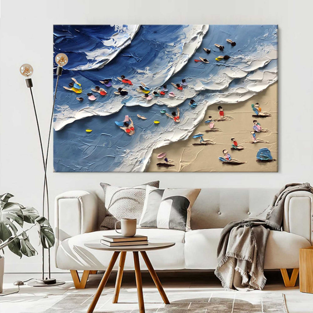 Colorful Beach Scene Impasto Diptych Oil Painting Set