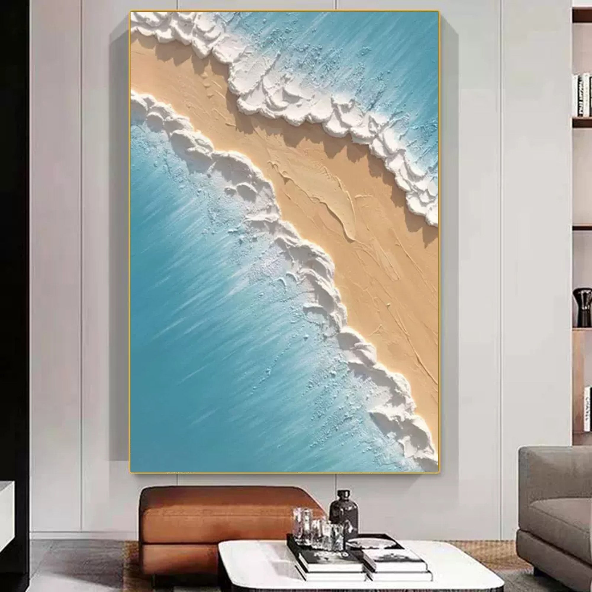 Diagonal Coastal Wave Impasto Painting