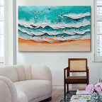 3D Beach Surfing Scene Textured Wall Art