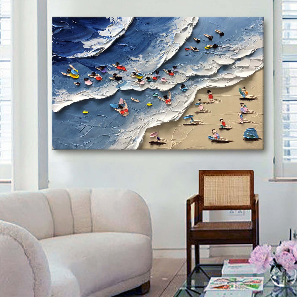 Aerial Beach Day Impasto Painting