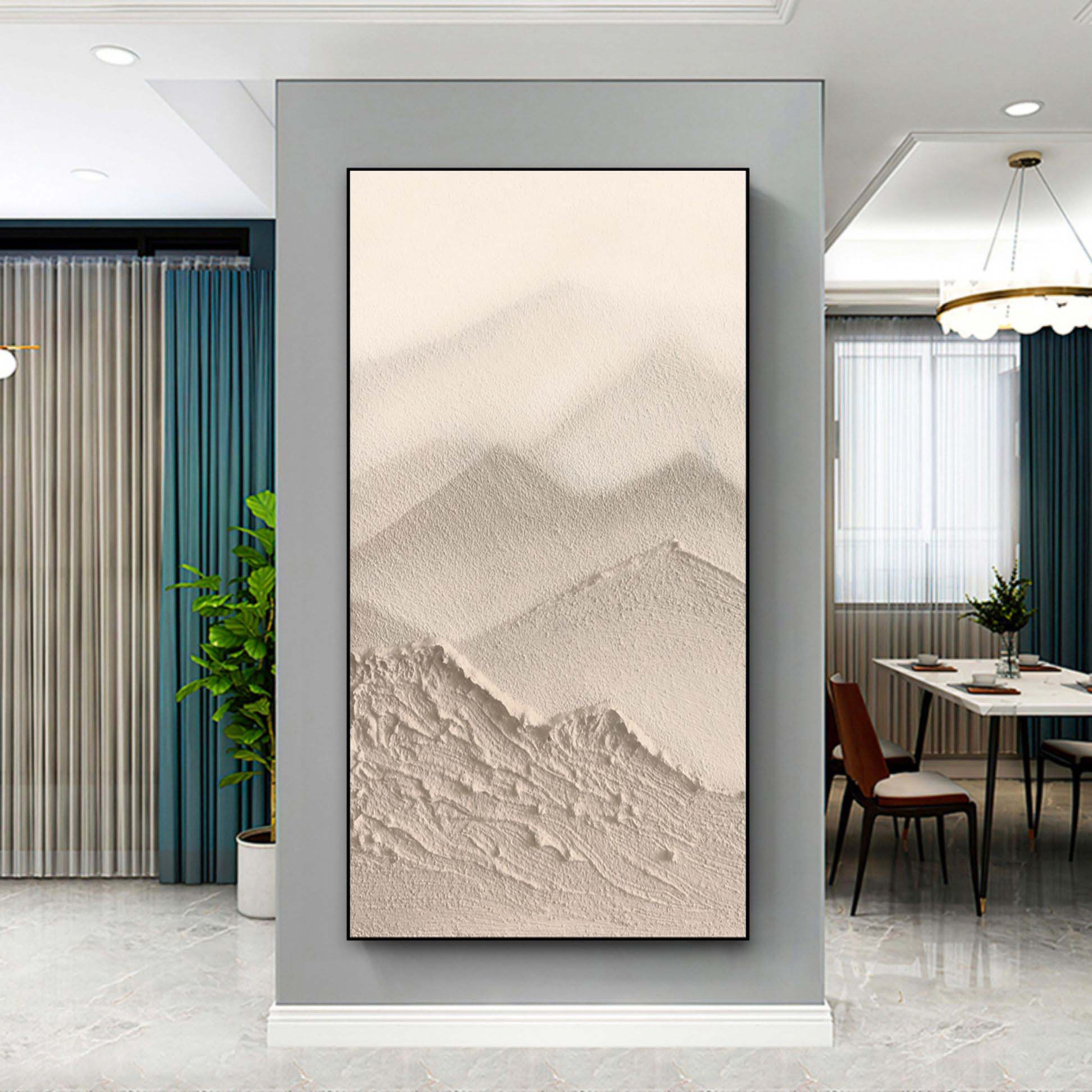 Vertical Wabi-Sabi Mountain Bas-Relief Painting