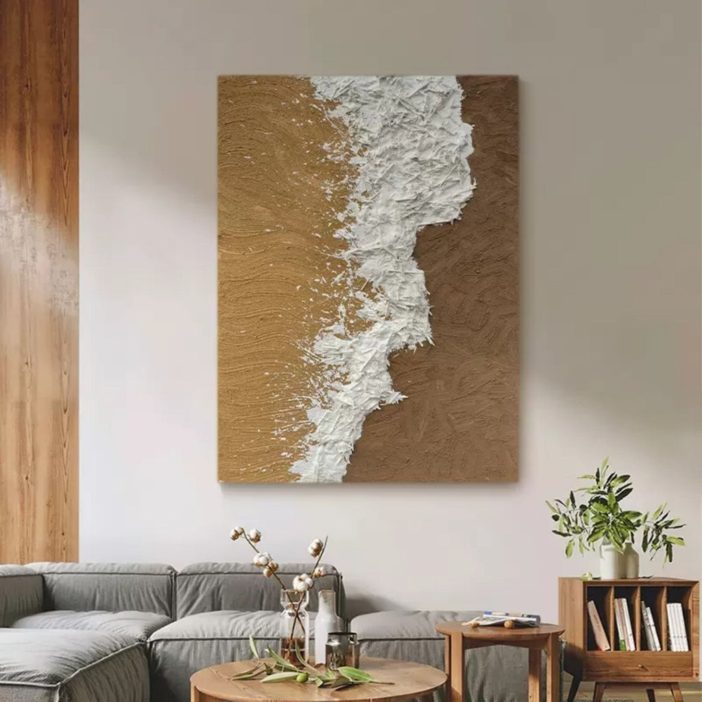 3D Textured Coastal Oil Painting White Ocean Wave