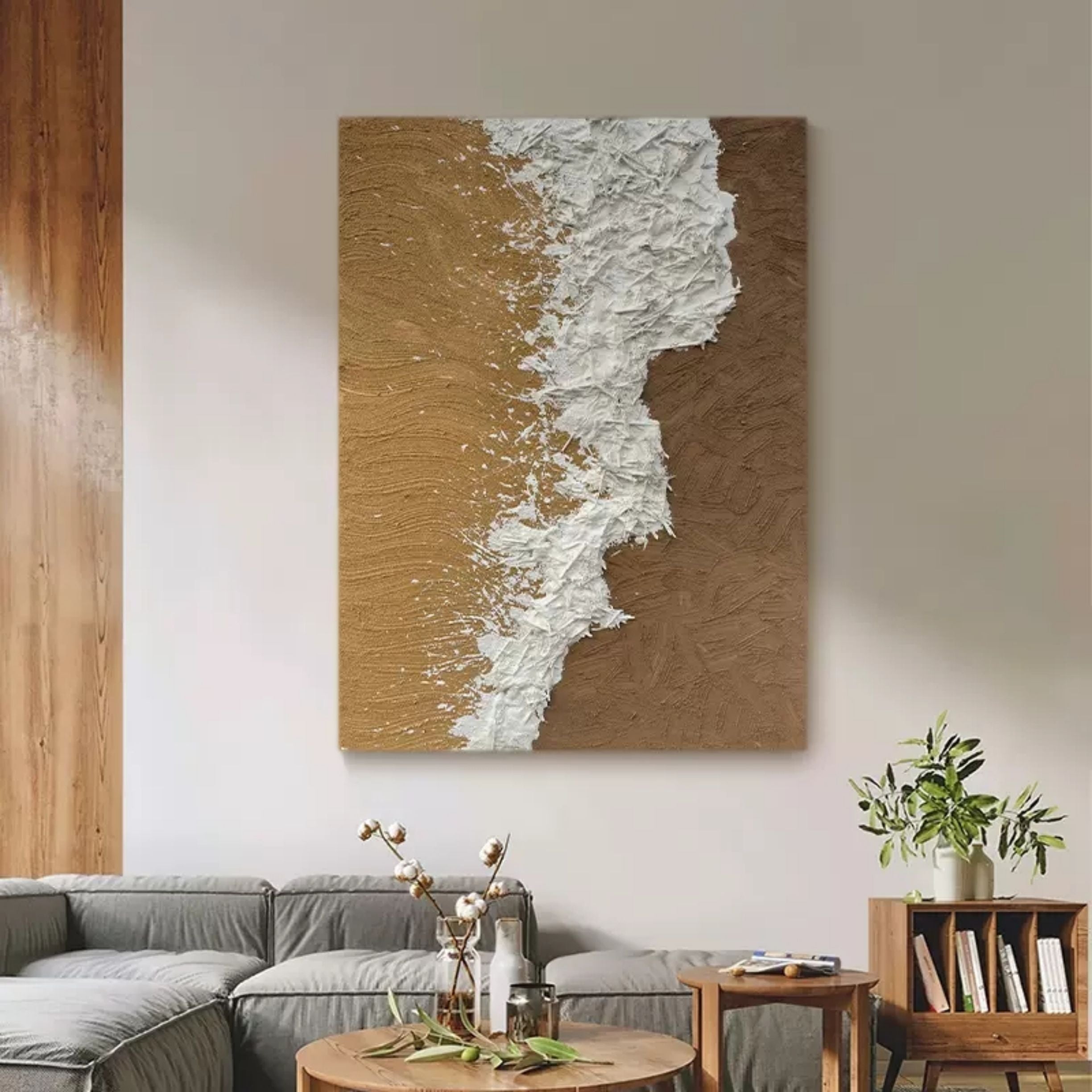 3D Textured Coastal Oil Painting White Ocean Wave