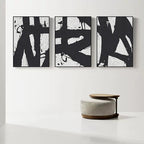 Set of 3 Black White Triptych Wall Art Textured