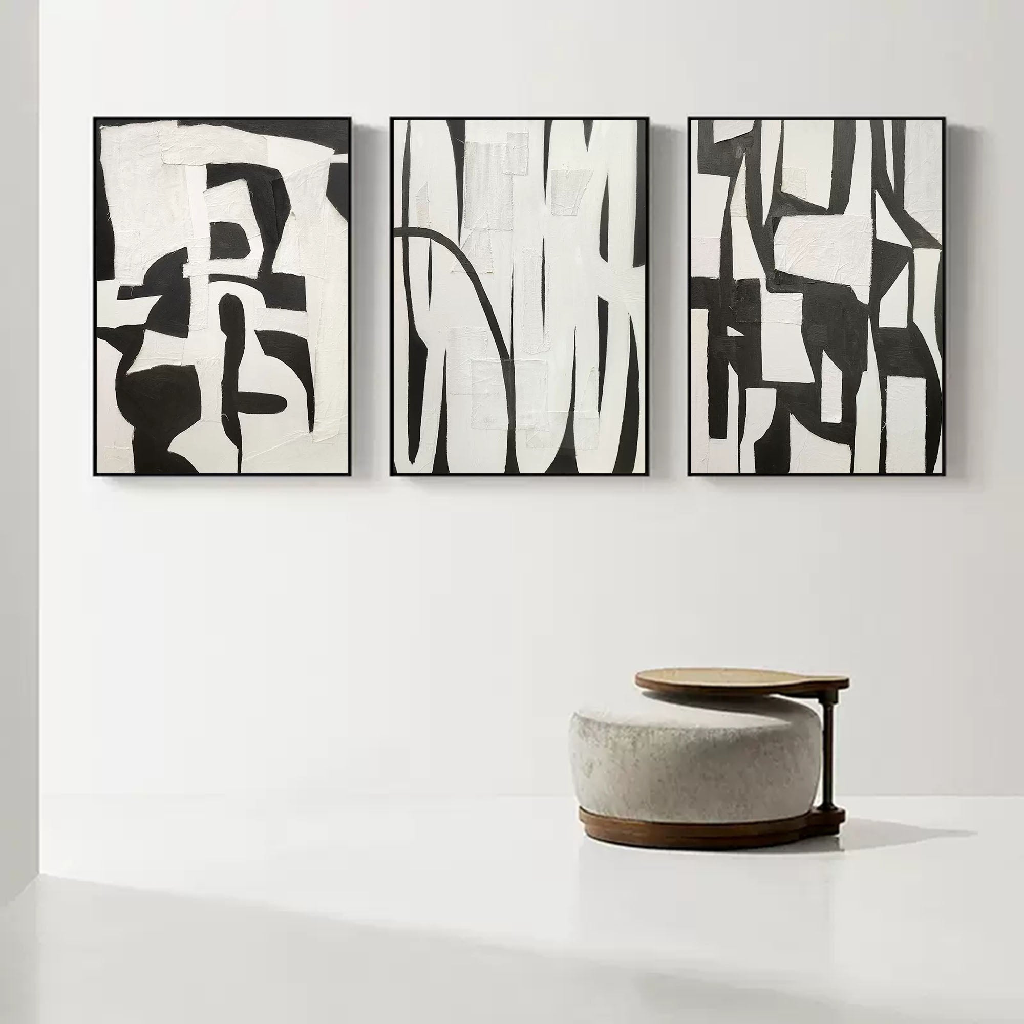 Monochrome Abstract Triptych Oil Painting