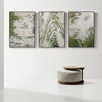 Set of 3 Green And White Triptych Painting