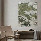 Textured Abstract Green & White Wave Oil Painting